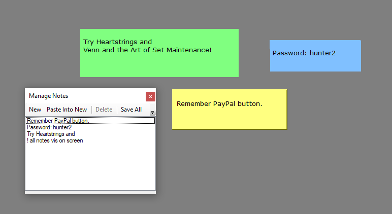 Manage Notes window